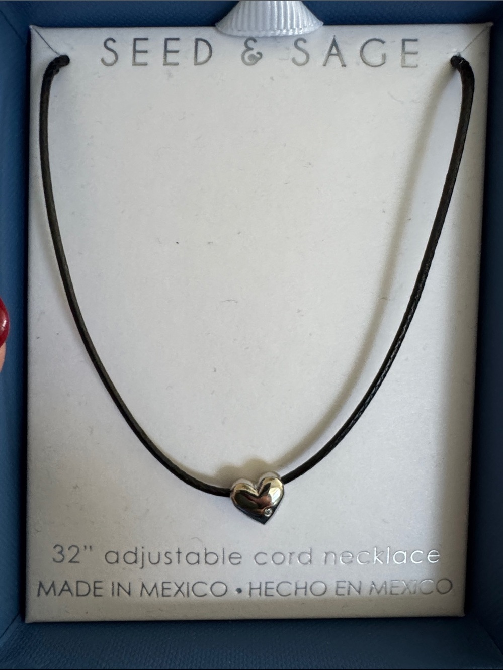 NWT 
Silver Heart Cord Necklace in Black
